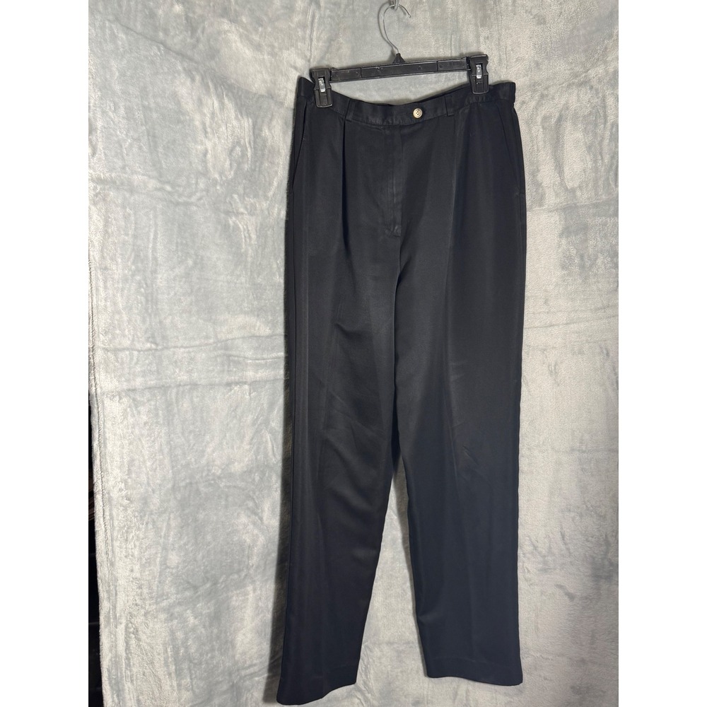 Talbots‎ Black Pleated Dress Pants High Rise Straight Leg Womens Size 12 Office